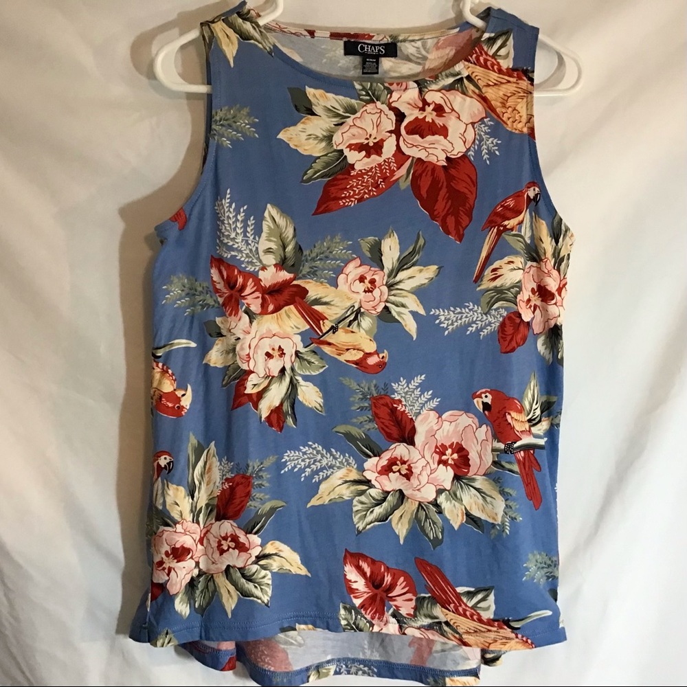 Chaps denim floral tropical cotton knit tank M
